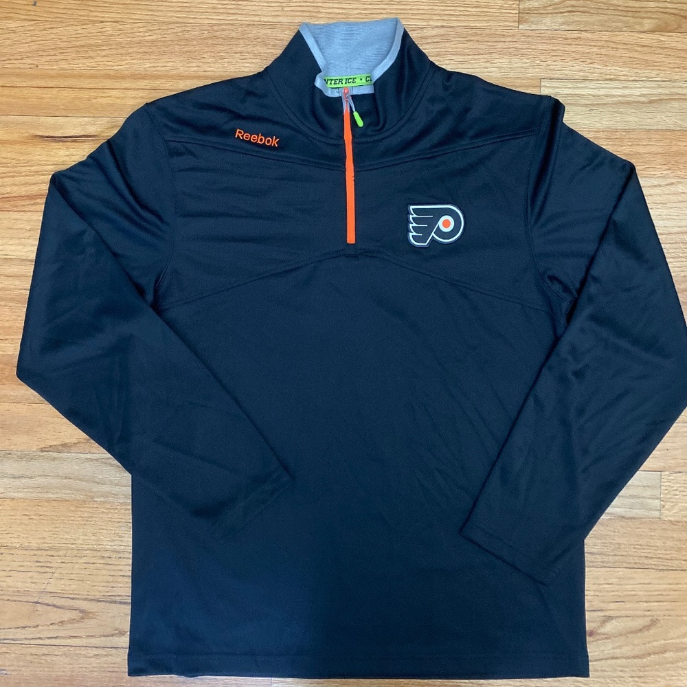 REEBOK NHL PHILADELPHIA FLYERS  NHL “CENTER ICE COLLECTION” QUARTER ZIP MEDIUM